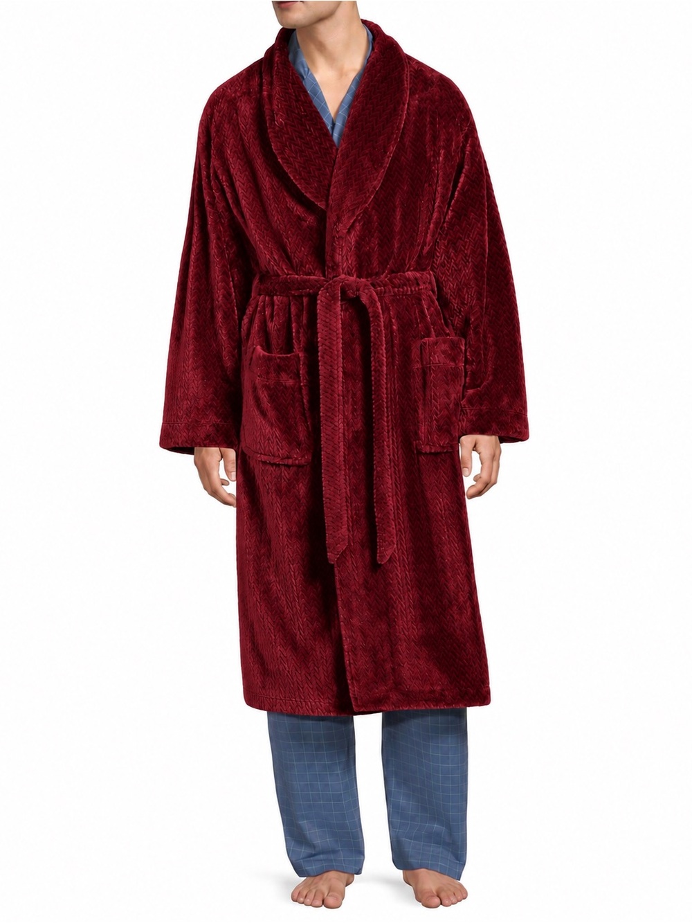 Roundtree & Yorke Plush Shawl Collar Robe - Burgundy